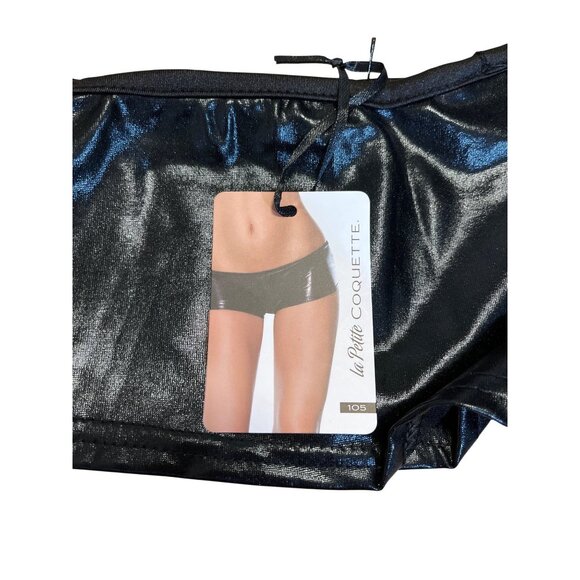 La Petite Coquette Black Shiny Nylon/Spandex Boyshorts Lingerie Underwear O/S - Picture 3 of 6